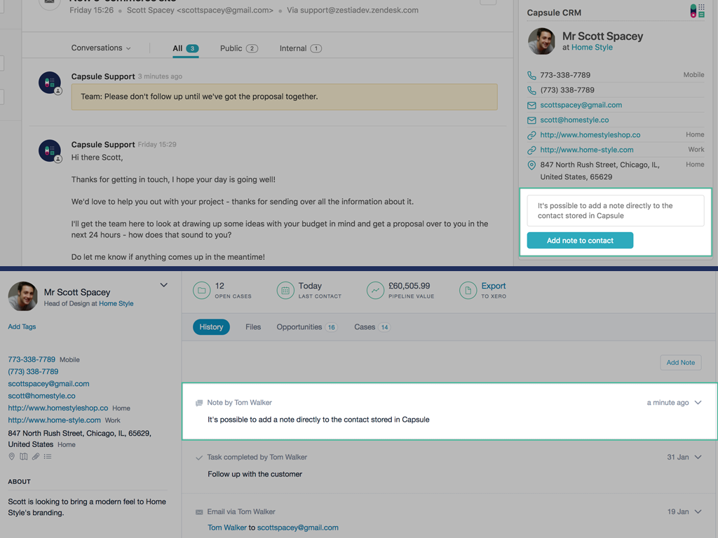 Capsule CRM feature detail — Knowledge and Content Management app on the Zendesk Marketplace